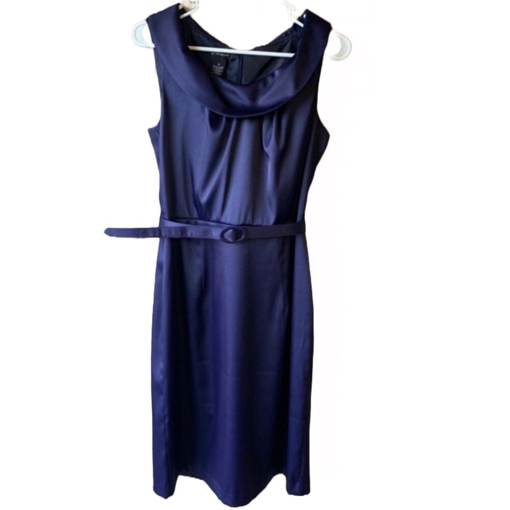 New Directions Plum Navy Cocktail Dress Size 10 With Belt Satin Women's Career